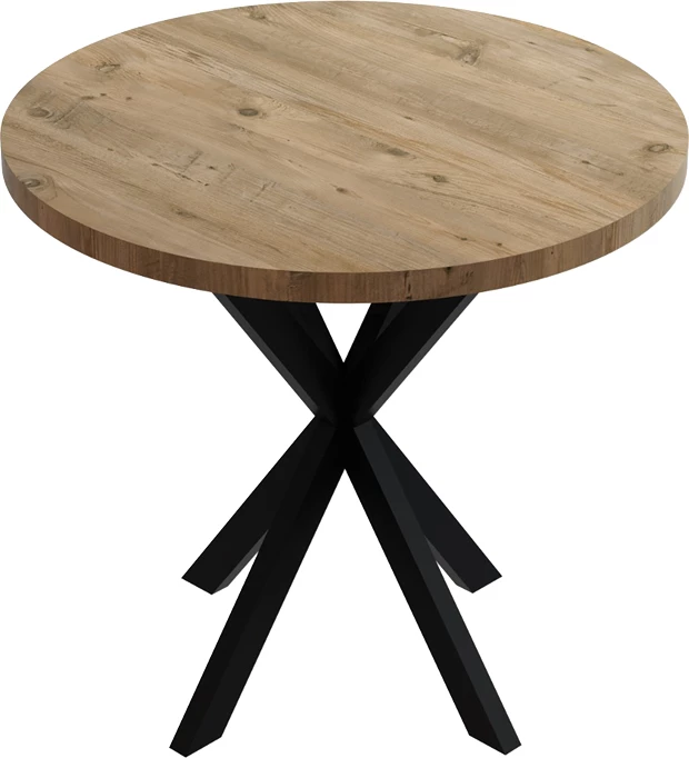 Tavolinë Kalipso melamine, ngjyrë natyrale dhe këmbë metalike të zeza, D70x75cm