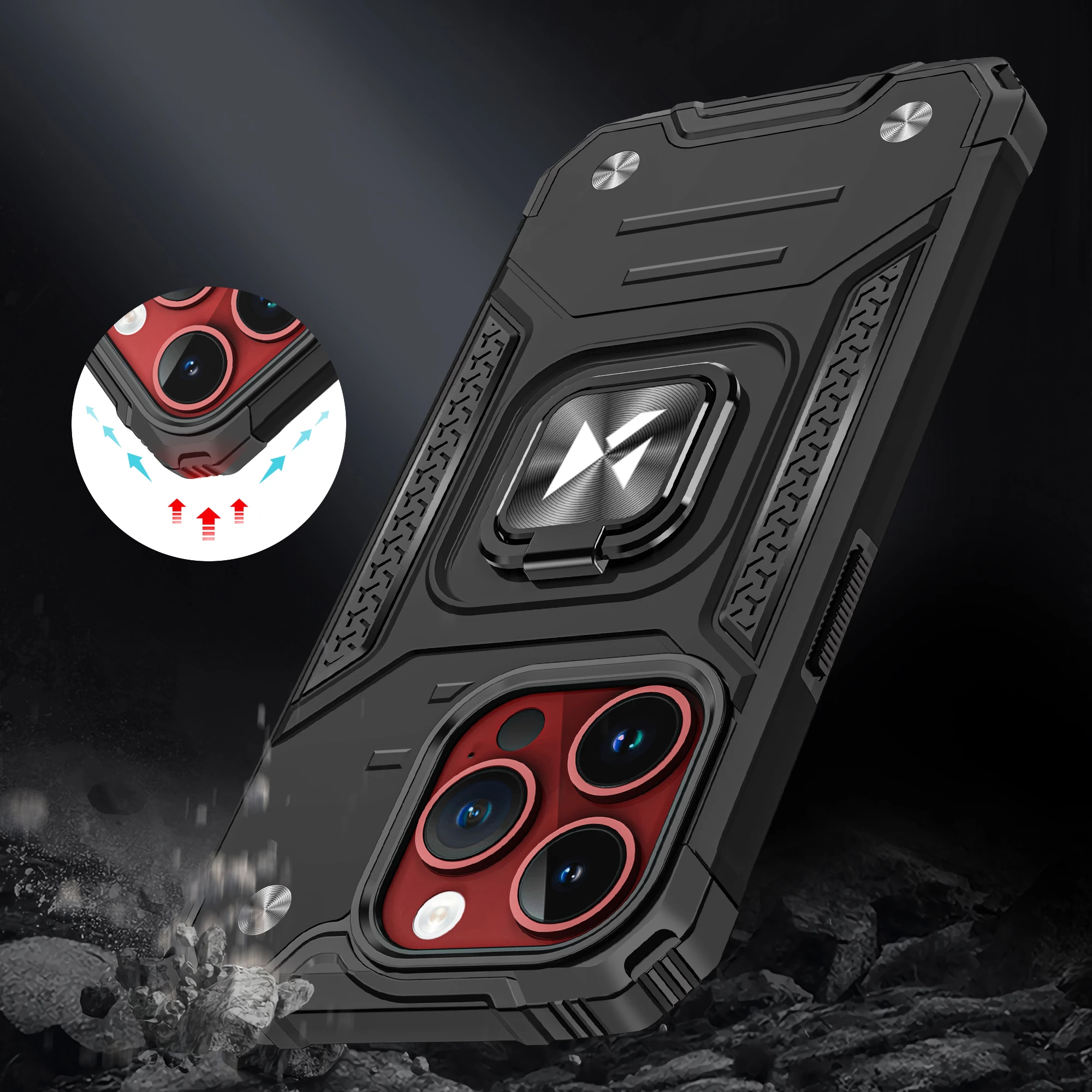 Mbështjellës Wozinsky Ring Armor për iPhone 15 Pro Max, me ring holder dhe stand, Argjendtë