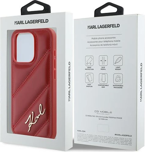 Mbështjellës Karl Lagerfeld Diagonal Quilted Script për iPhone 15 Pro, Kuq
