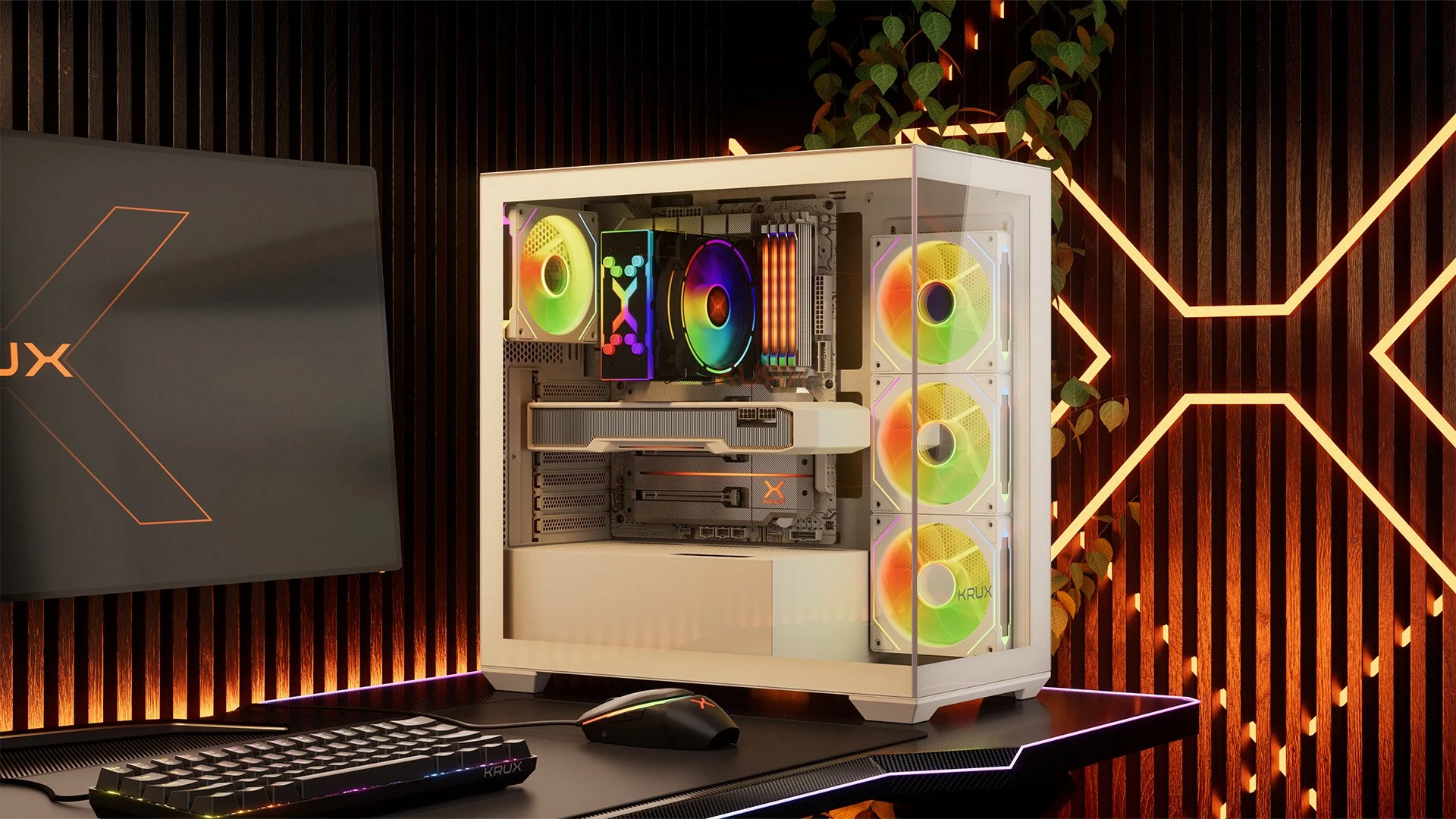 Kasë Krux Exo RGB KRXD009 Midi Tower, ATX/mATX/Mini-ITX, x4 120mm ARGB fan, x2 USB 3.0 + USB-C, e bardhë