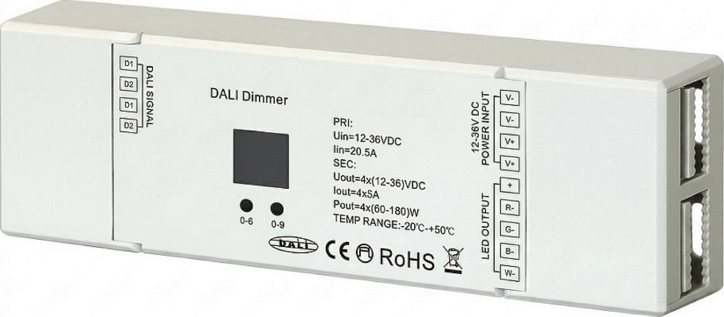 Kontroller/Dimmer DALI Synergy21 EOS 07 DT8, RGB/RGBW, 12-36V DC, i bardhë