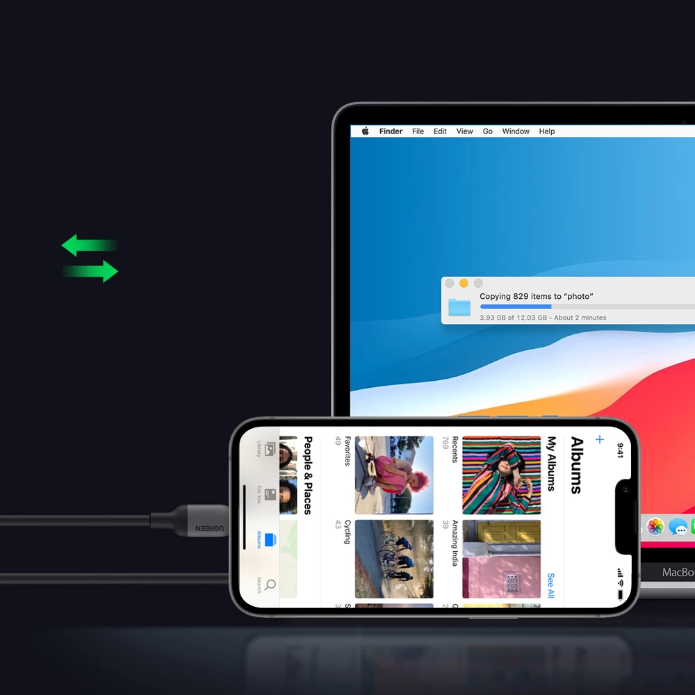 Kabllo Ugreen US387 USB-C në Lightning, 1m, 20W, e zezë