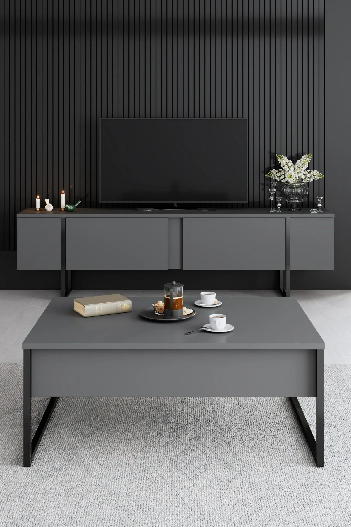 Set mobiljesh për dhomë dite, Luxe, antracit, e zezë