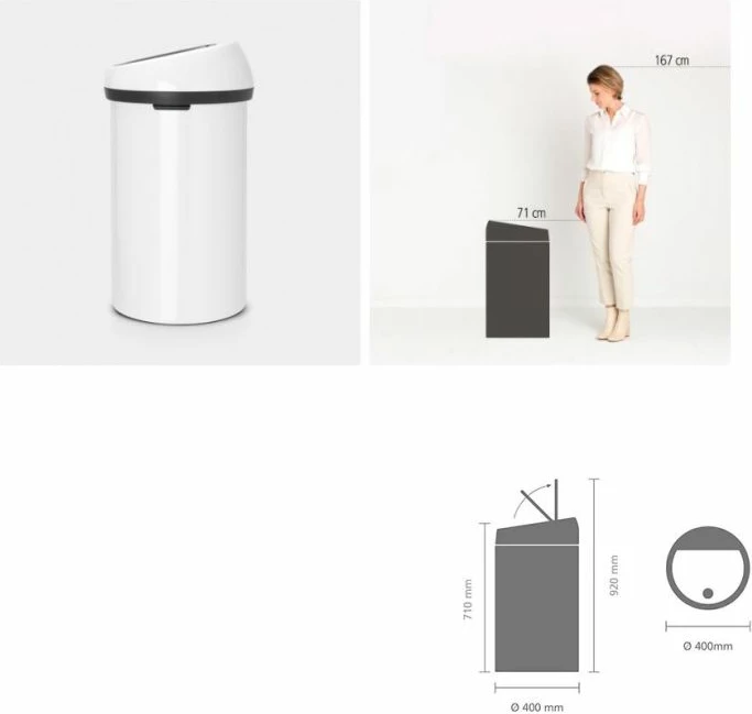 kosh mbeturinash Brabantia Touch Bin 108686 60 L soft-touch, bardhë