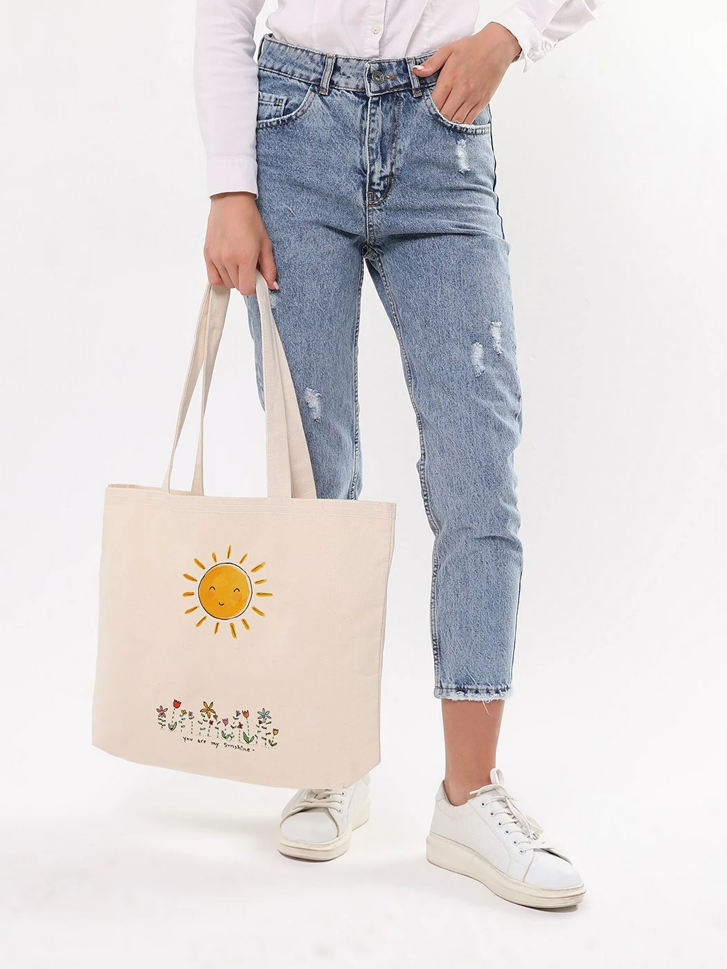 Torbë tote Zoozie Bags, krem, 47x36x8cm