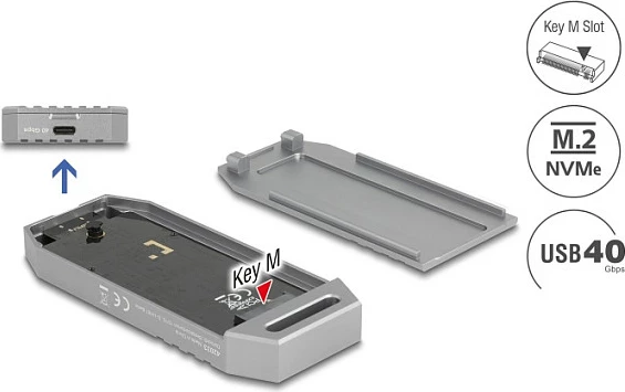 Kuti SSD M.2 NVMe DeLOCK, USB4 40Gbps, pa vegla, USB-C, gri