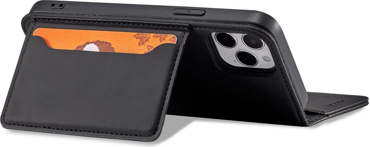 Mbështjellës Hurtel Magnet Card Case për iPhone 12 Pro, me kapak, portofol dhe mbajtëse, i zi