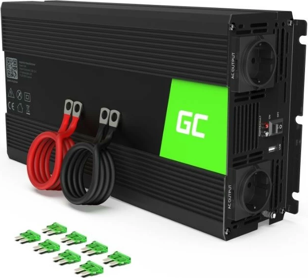 Inverter Green Cell INV22, 1500W/3000W, 12V në 230V, pure sine wave, i zi