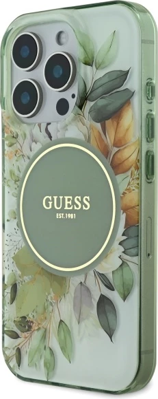 Mbështjellës Guess IML Flower & Tonal Circle MagSafe për iPhone 16 Pro, i gjelbër