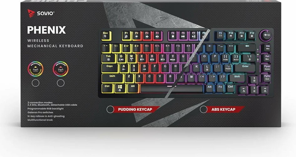 Tastierë mekanike Savio Phenix Gateron Red Pro 75% (82 taste) RGB tri-mode, e zezë