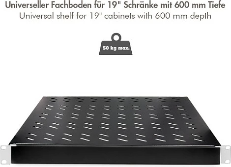 Raft i rregullueshëm 19" për rack LogiLink, thellësi 600mm, i zi