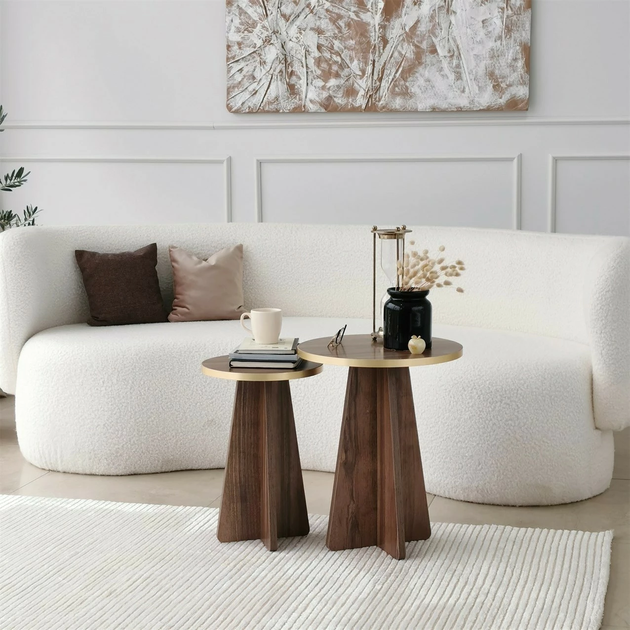 Set tavolinash kafeje Hanah Home, Mushroom 2, ngjyrë ari dhe arre