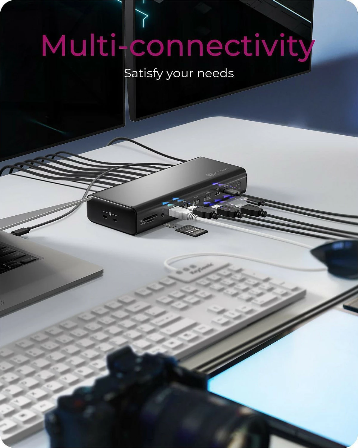 Docking station ICY BOX IB-DK7401-CU31, USB-C 3.2 Gen 2, 8K, 2x HDMI, 2x DisplayPort, 2.5GbE, e zezë
