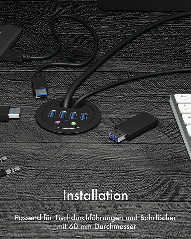 USB hub ICY BOX IB-HUB1403A, 4 porta USB 3.0, audio in/out, plastikë, e zezë