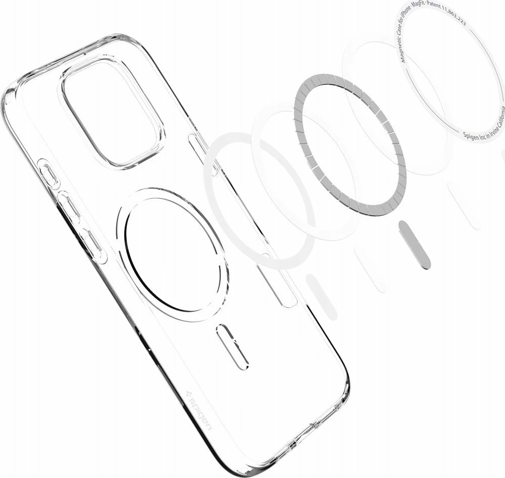 Mbështjellës Spigen Liquid Crystal Mag për iPhone 16 Pro Max, MagSafe, TPU, Transparent (unazë magnetike e bardhë)