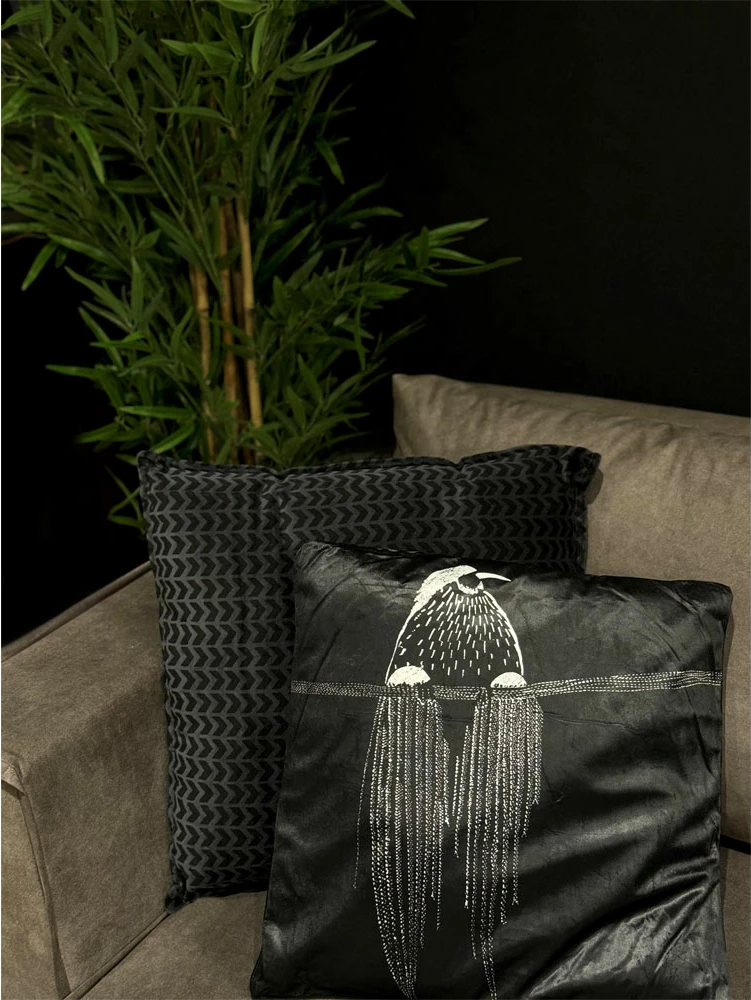 Jastëk dekorativ ALI, kadife, zi-bardhë, 45x45cm