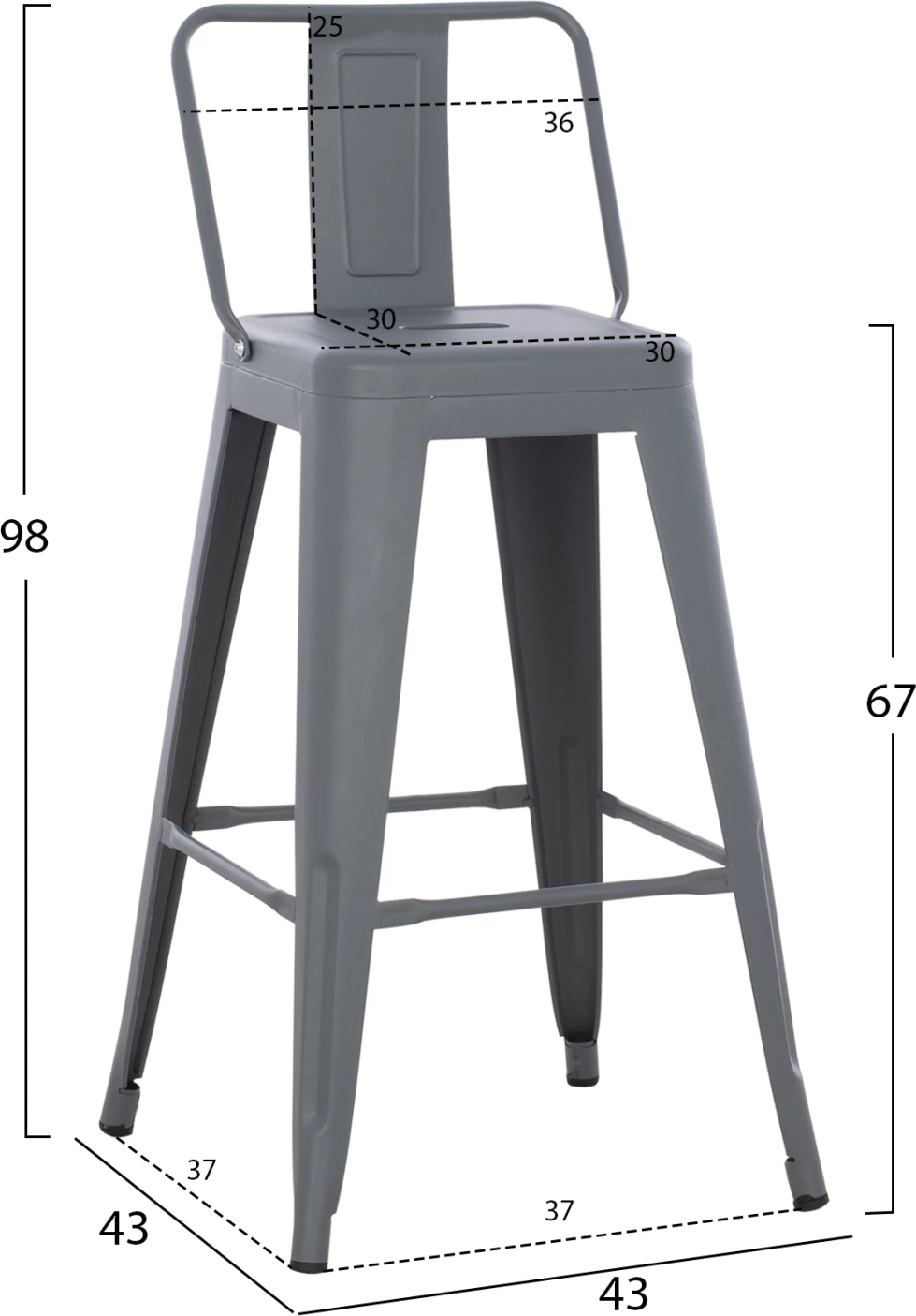 Karrige për bar, lartësi mesatare, MELITA-PRO, FH8574.50, metal, ngjyrë gri, 43x43x88H cm