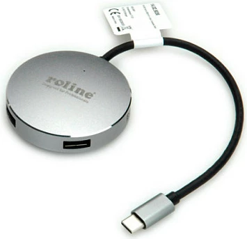 USB-C Hub ROLINE 14.02.5036, 4 porta, USB 3.2 Gen 1 5Gbps, e zezë/argjendtë