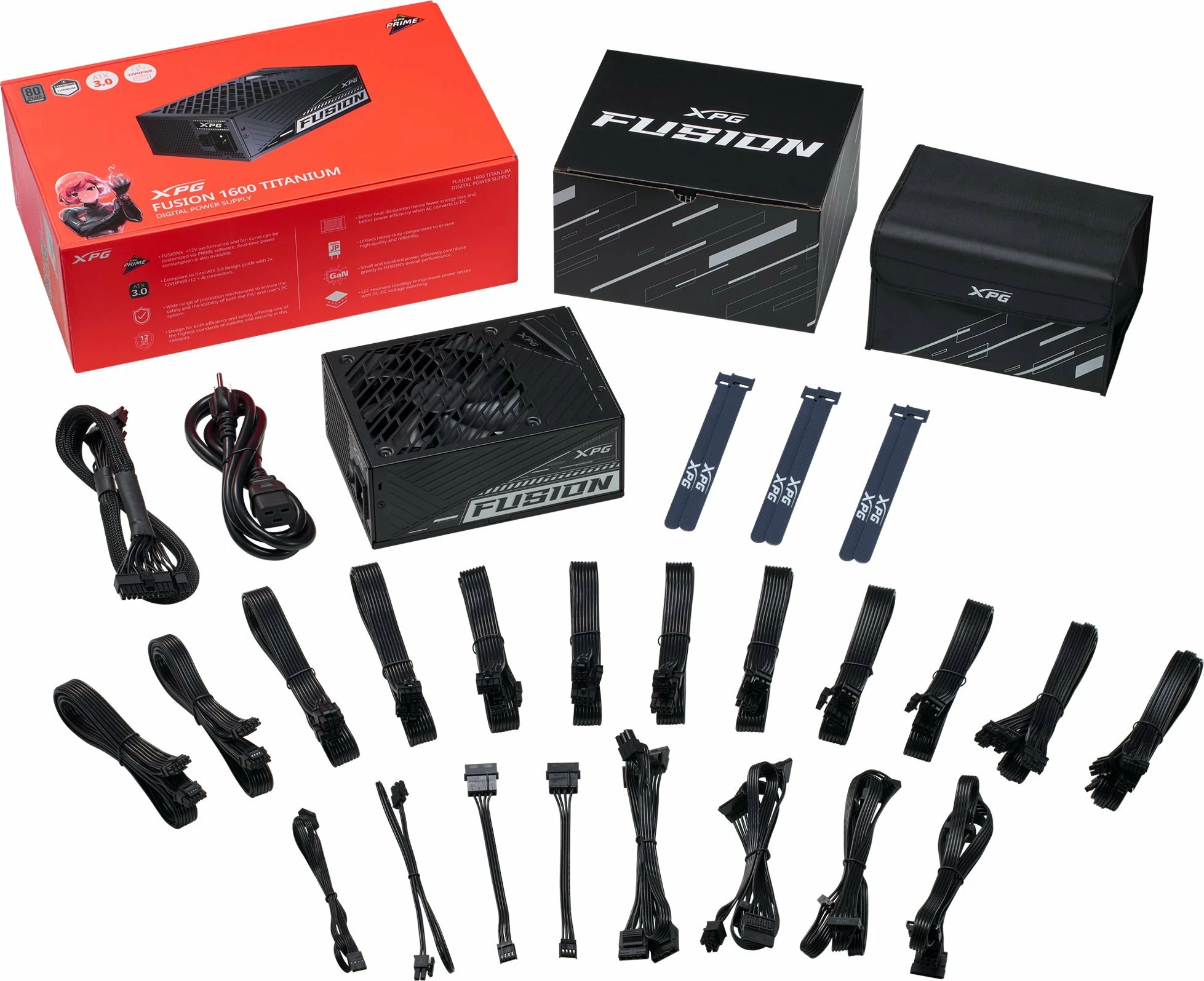 Furnizues energjie (PSU) XPG Fusion 1600 Titanium 1600W, ATX 3.0, 80 Plus Titanium, fully modular, i zi