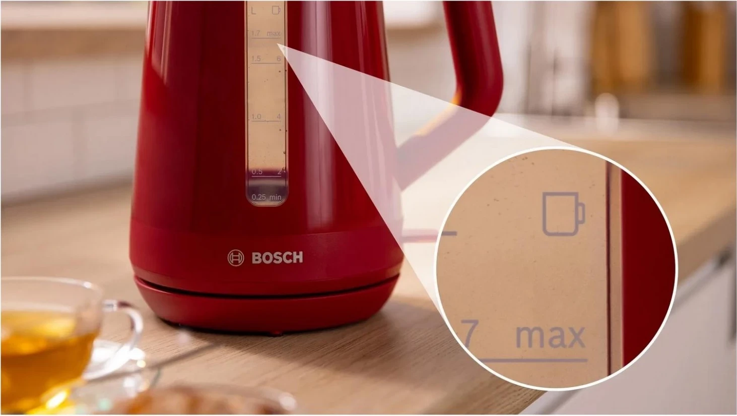 Çajnik Bosch TWK1M124, 1.7L, 2400W, i kuq