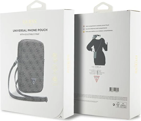 çantë për telefon Guess Zip 4G Triangle, Saffiano teksturë, rrip i rregullueshëm, 1 ndarje, 19x12x3.8 cm, kafe