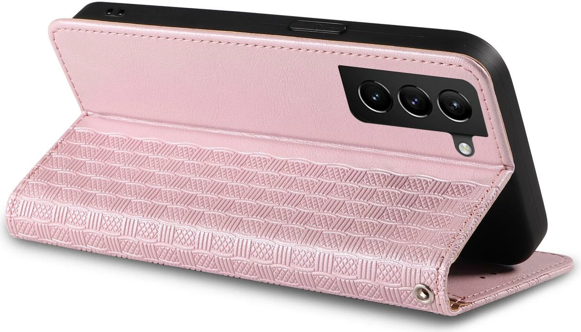 Mbështjellës Hurtel Magnet Strap Case për Samsung Galaxy S22+, me portofol dhe litar dore, Rozë