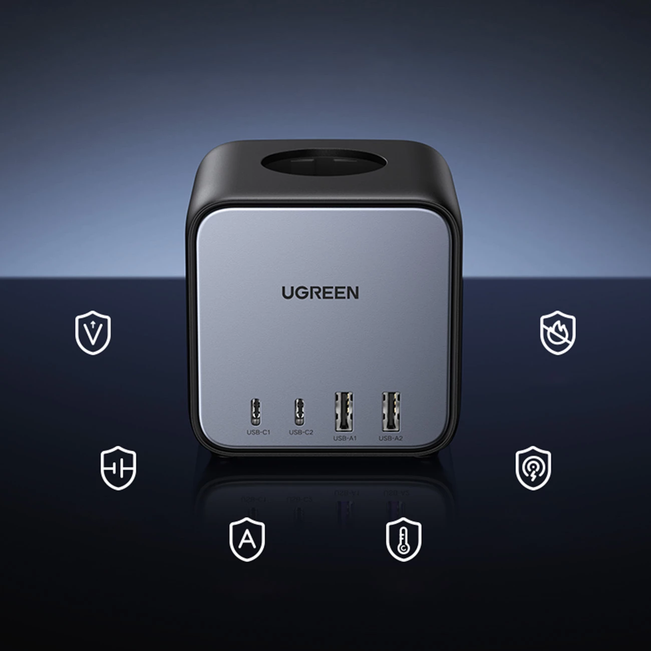 Prizë kube Ugreen CD268, 65W, 3x AC, 2x USB-C, 2x USB-A, 1.8m, e zezë