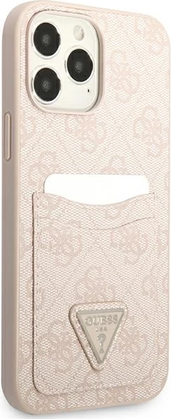 Mbështjellës Guess 4G Triangle Logo Cardslot për iPhone 13 Pro Max, rozë