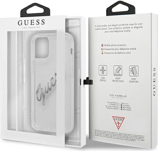Mbështjellës Guess GUHCP12LKTRSVSI për iPhone 12 Pro Max 6.7", transparent, argjendtë