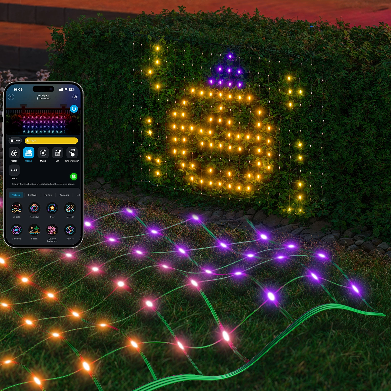 Drita rrjetë LED Govee Net Lights, RGBIC 240 LED, 0.85 x 1.43 m, Bluetooth, IP65