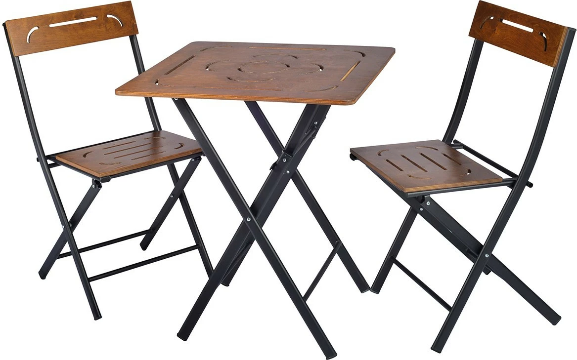 Set tavoline me karrige për terasë, 3 pjesë, ngjyrë arre dhe e zezë, Hanah Home, Bistro Set 3