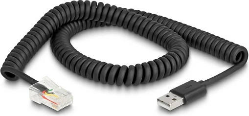 Kabllo spirale DeLOCK RJ50 në USB 2.0 Type-A, 2 m, e zezë