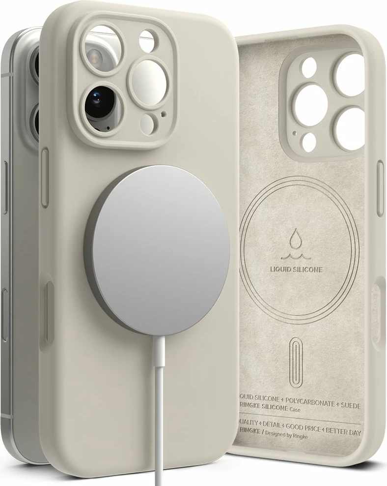 Mbështjellës Ringke Silicone MagSafe për iPhone 16 Pro, Bezhe