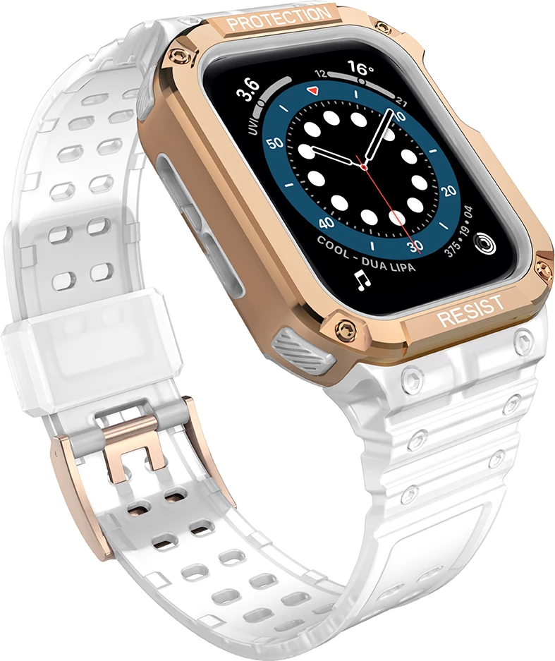 Rrip me kasë për Apple Watch Hurtel Protect Strap Band, 41/40/38mm, Transparent/Rozë Gold