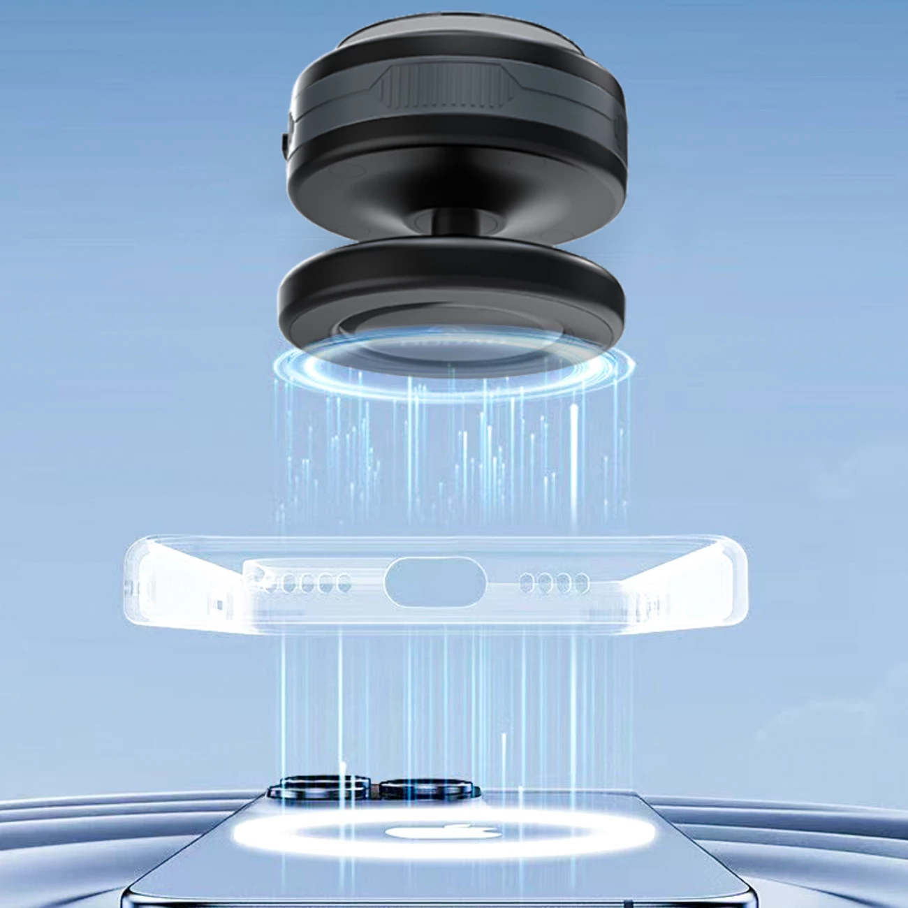 Mbajtës veture me karikues Qi, Wozinsky WUSQ-01, MagSafe kompatibil, 15W, montim me kupë thithëse për xham/panel, rrotullim 360°, USB-C, kabllo 1m, zi