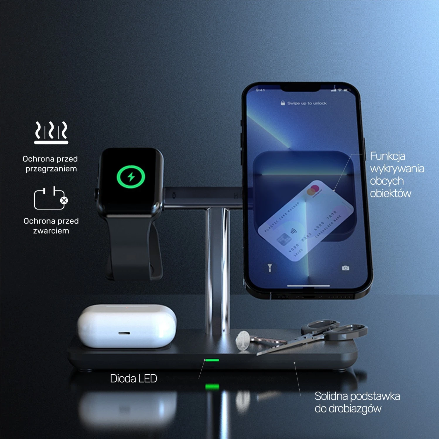 Mbështjellës magnetik 3në1 për iPhone Unitek, i zi