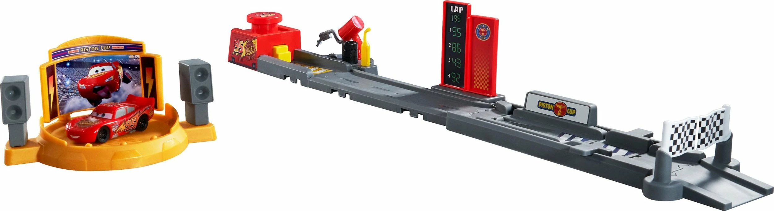 Set pistë garash Mattel Disney Pixar Cars Jump for the Golden Tophat JDJ02 me veturë Lightning McQueen