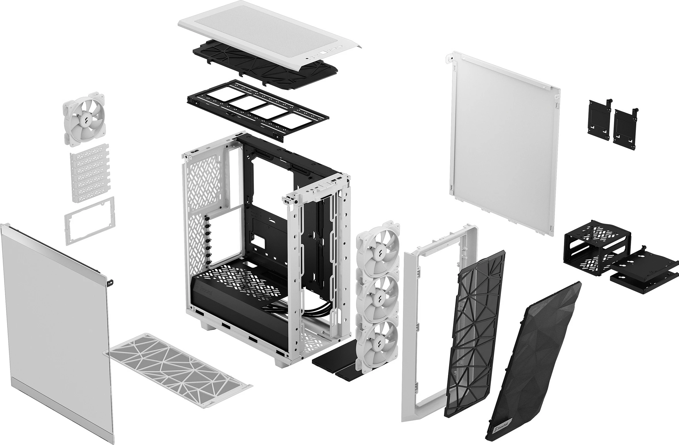 Kasë Fractal Design Meshify 2 Compact RGB, Midi Tower, Tempered Glass, e bardhë