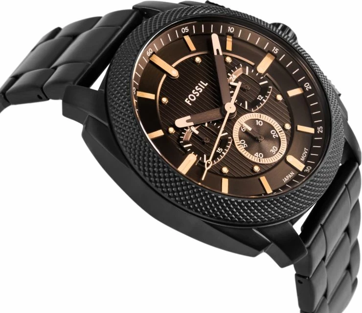 Orë dore meshkuj Fossil Machine FS6097, e zezë, set me kuti