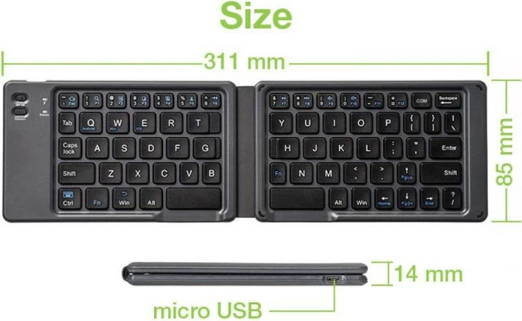 Tastierë palosëse wireless Techly 364156, Bluetooth 3.0, e zezë