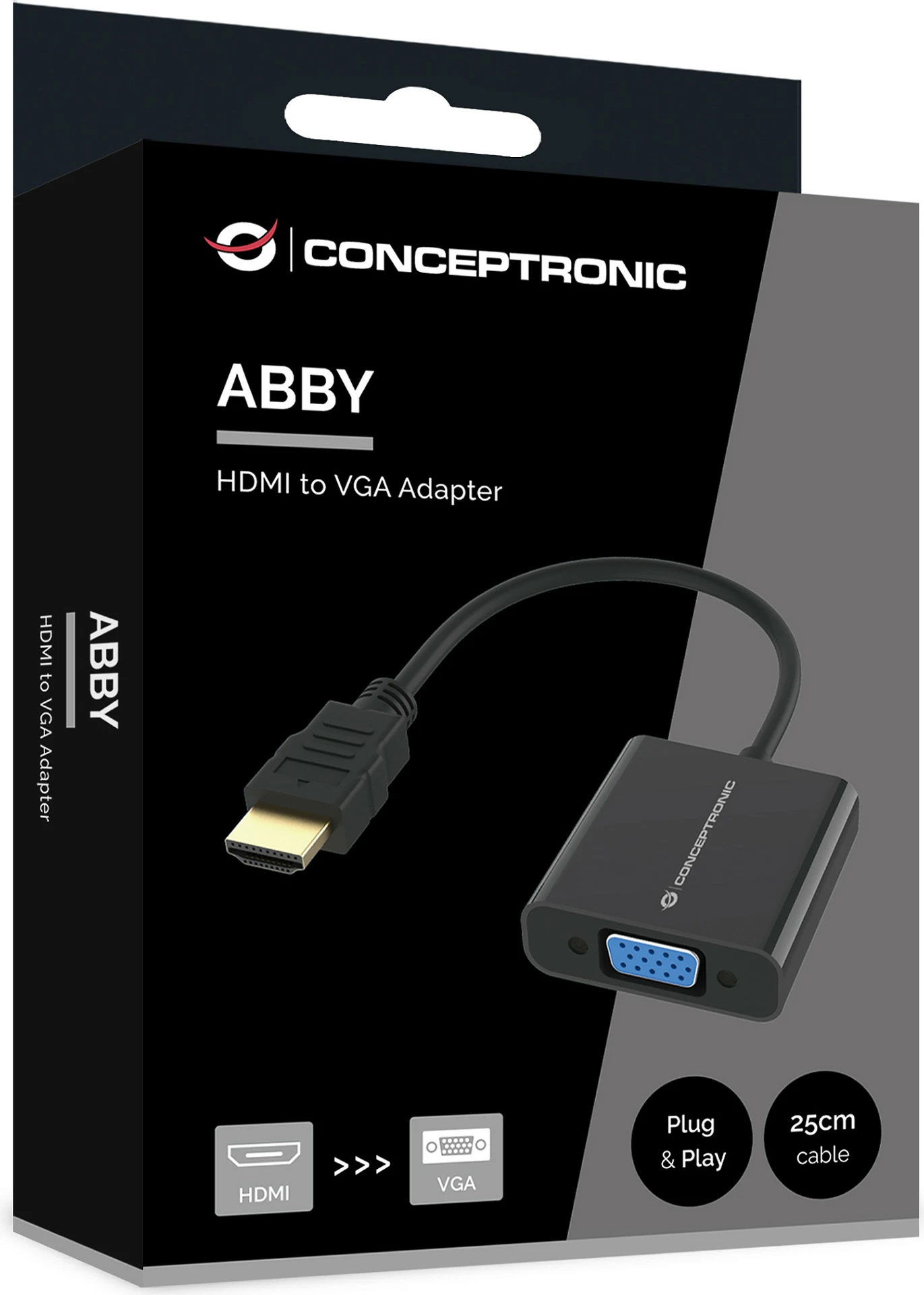 Adapter HDMI në VGA Conceptronic, 1080p/60Hz, 0.25m, i zi