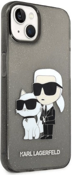Mbështjellës KARL LAGERFELD KLHCP14MHNKCTGK për iPhone 14 Plus, Glitter IML NFT Full Bodies, transparent e zezë me glitter