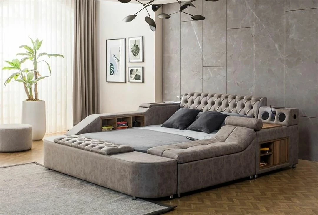 Krevat dopio smart, ngjyrë kafe, Skye Decor, me masazh, USB, audio