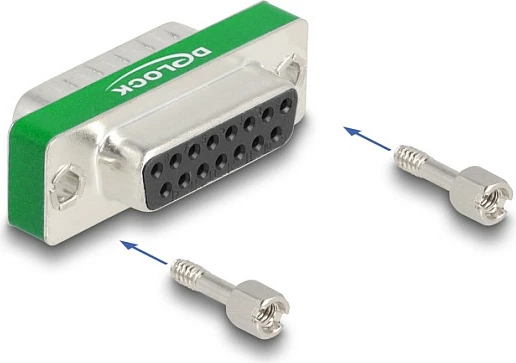 Adapter D-Sub 15-pin DeLOCK, filter RF/EMI low-pass, mashkull-në-femër, argjend/jeshil