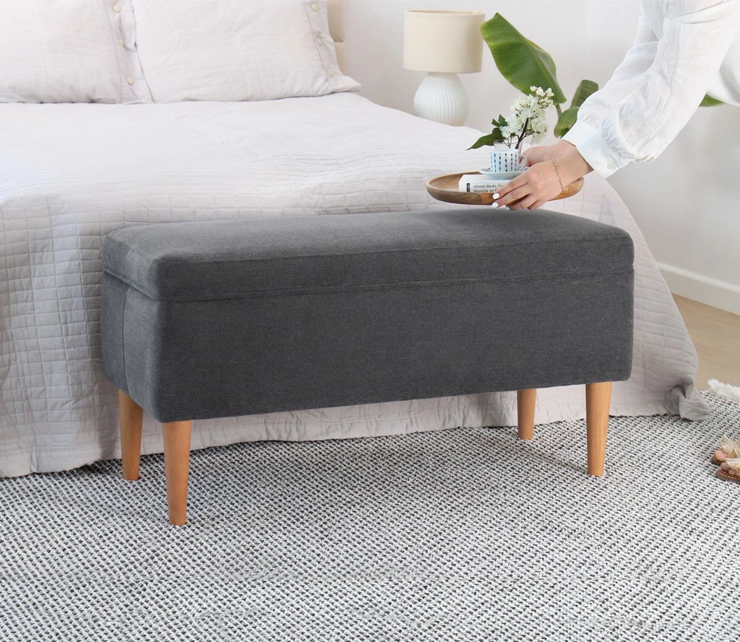 Pouf Glend, ngjyrë gri, këmbë druri ahu