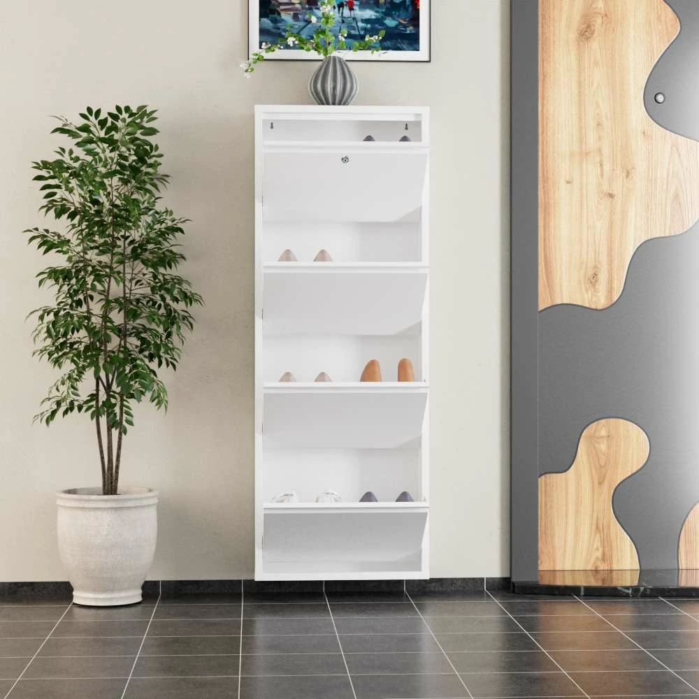 Dollap këpucësh Skye Decor, metal, 4 pjesë, me kyç, e bardhë