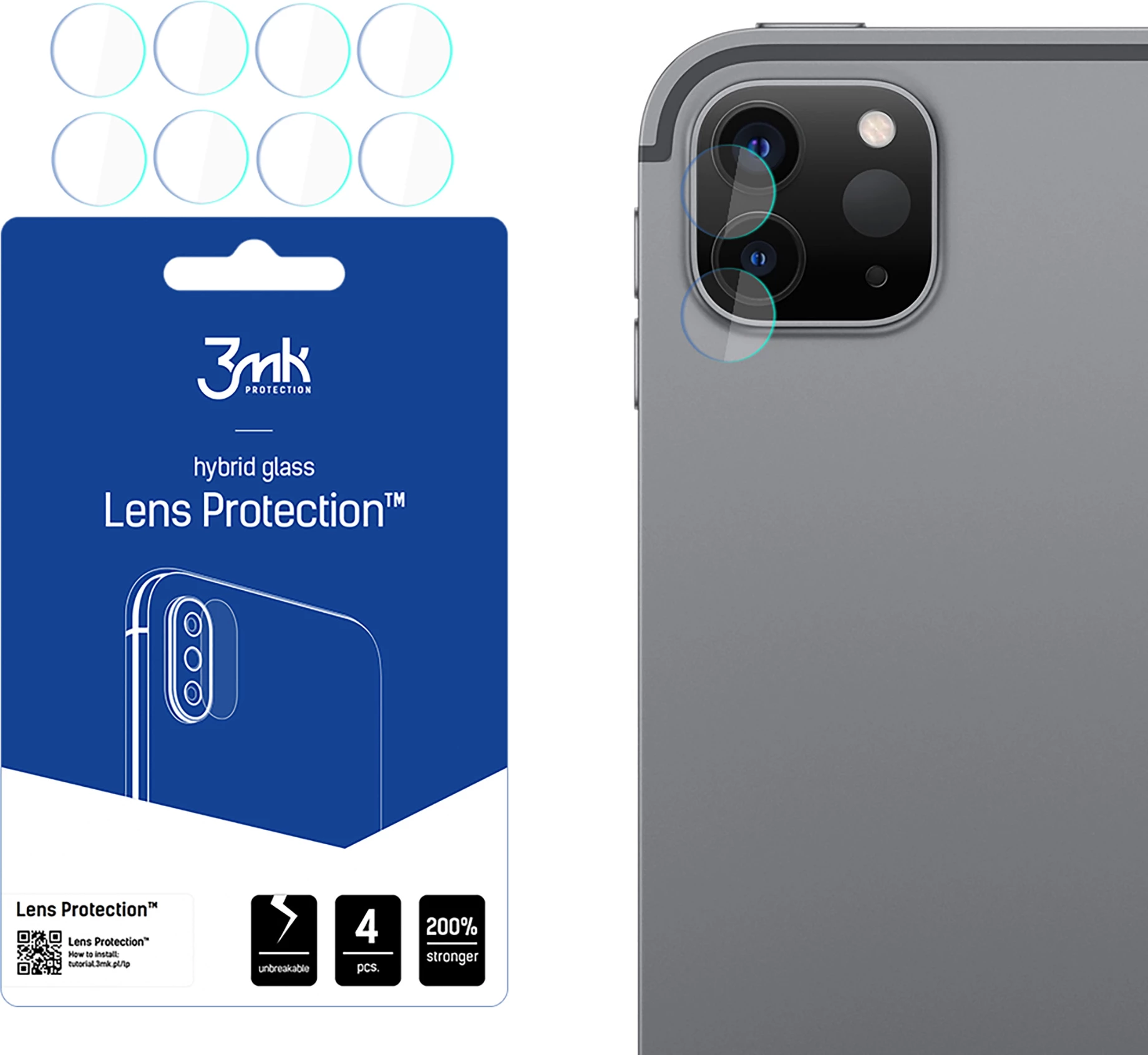 Mbrojtës xhami për kamerë 3mk Protection, për iPad Pro 11" (3/4 gen), set 4 copë