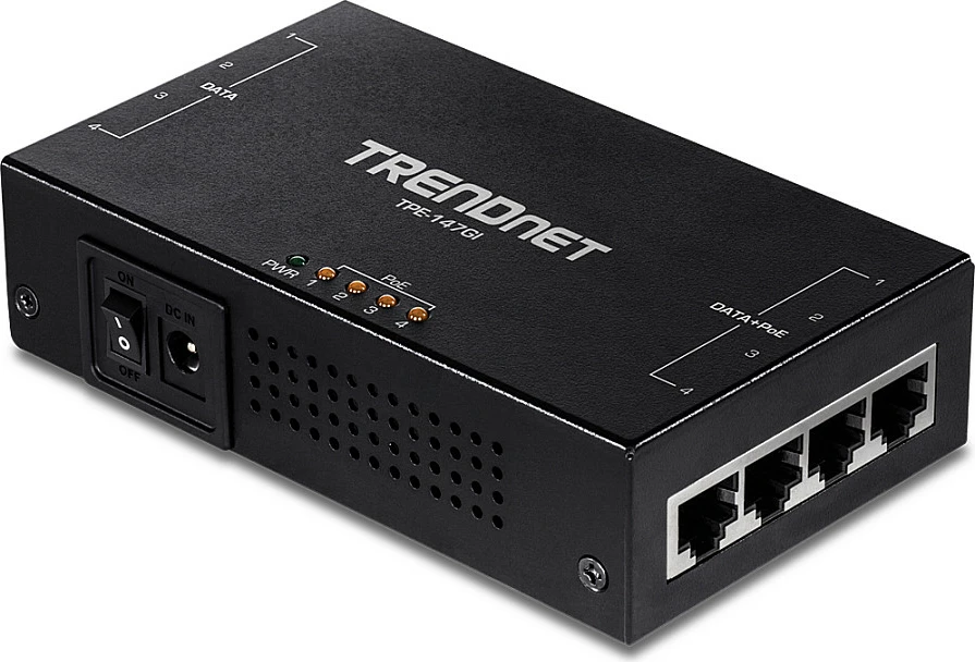 Injektor PoE+ Gigabit TRENDnet TPE-147GI, 4 porta, 65W, i zi