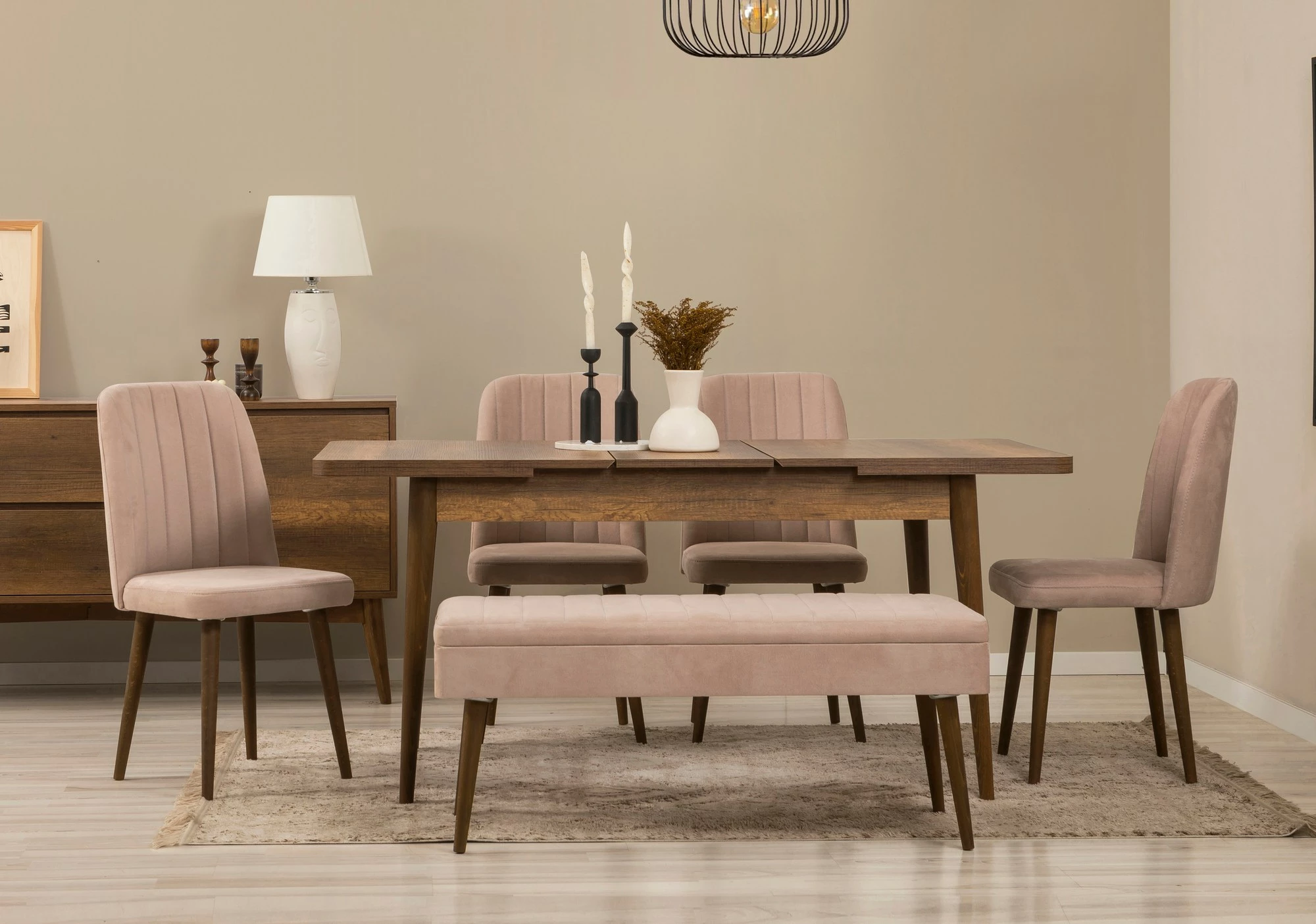 Set tavoline e zgjatshme me karrige e konsol (7 copë), Skye Decor, Vina 03 0900, ngjyrë arre, ngjyrë gur