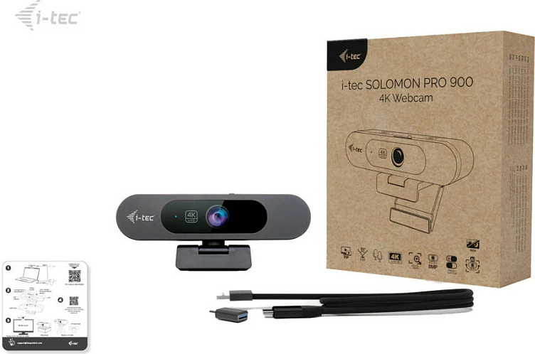 Webcam i-tec SOLOMON PRO 900, 4K UHD, 8.29MP, 30fps, USB, me shutter privatësie, e zezë